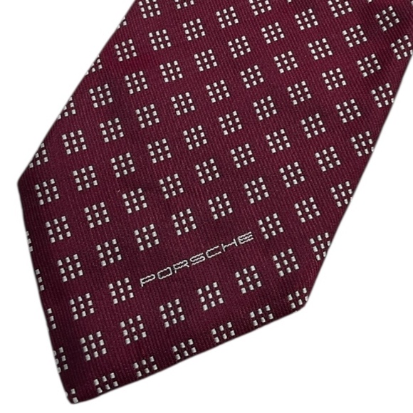 PORCHE Burgundy Geometric Silk LUXURY Tie ITALY - Picture 3 of 6